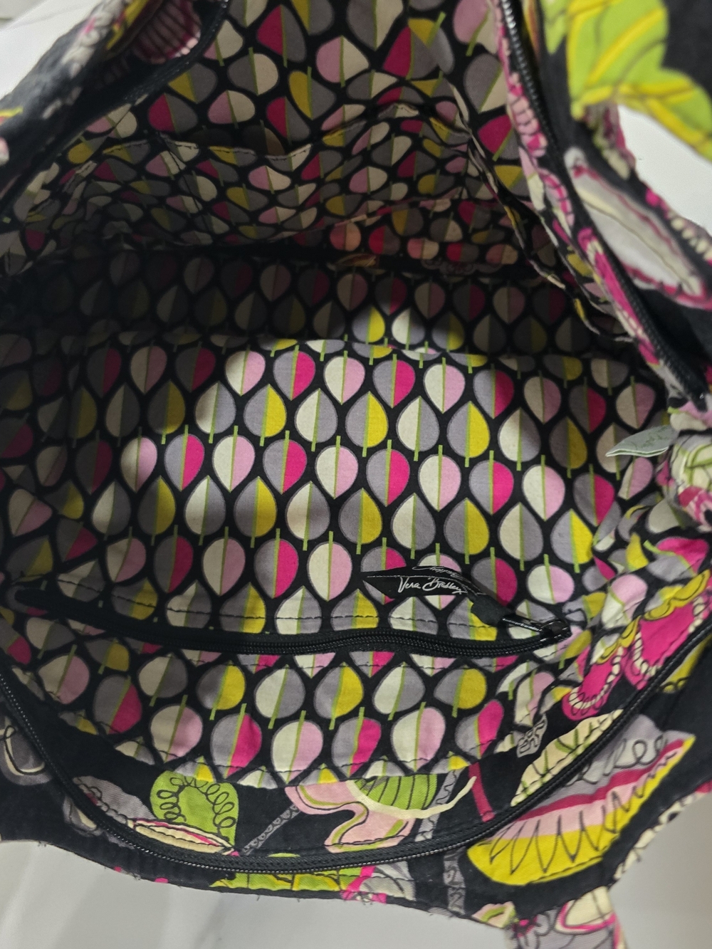 Vera Bradley Black Quilted Tote with Pink and Lime Floral Print - Picture 3 of 3